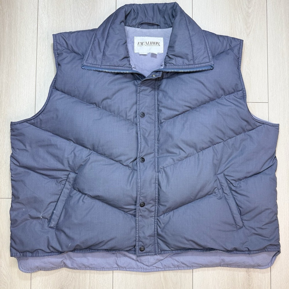 VTG Excalibur‎ Mens 3XL Gray Goose Down Puffer Vest Zip Snap Outdoor 80s Winter